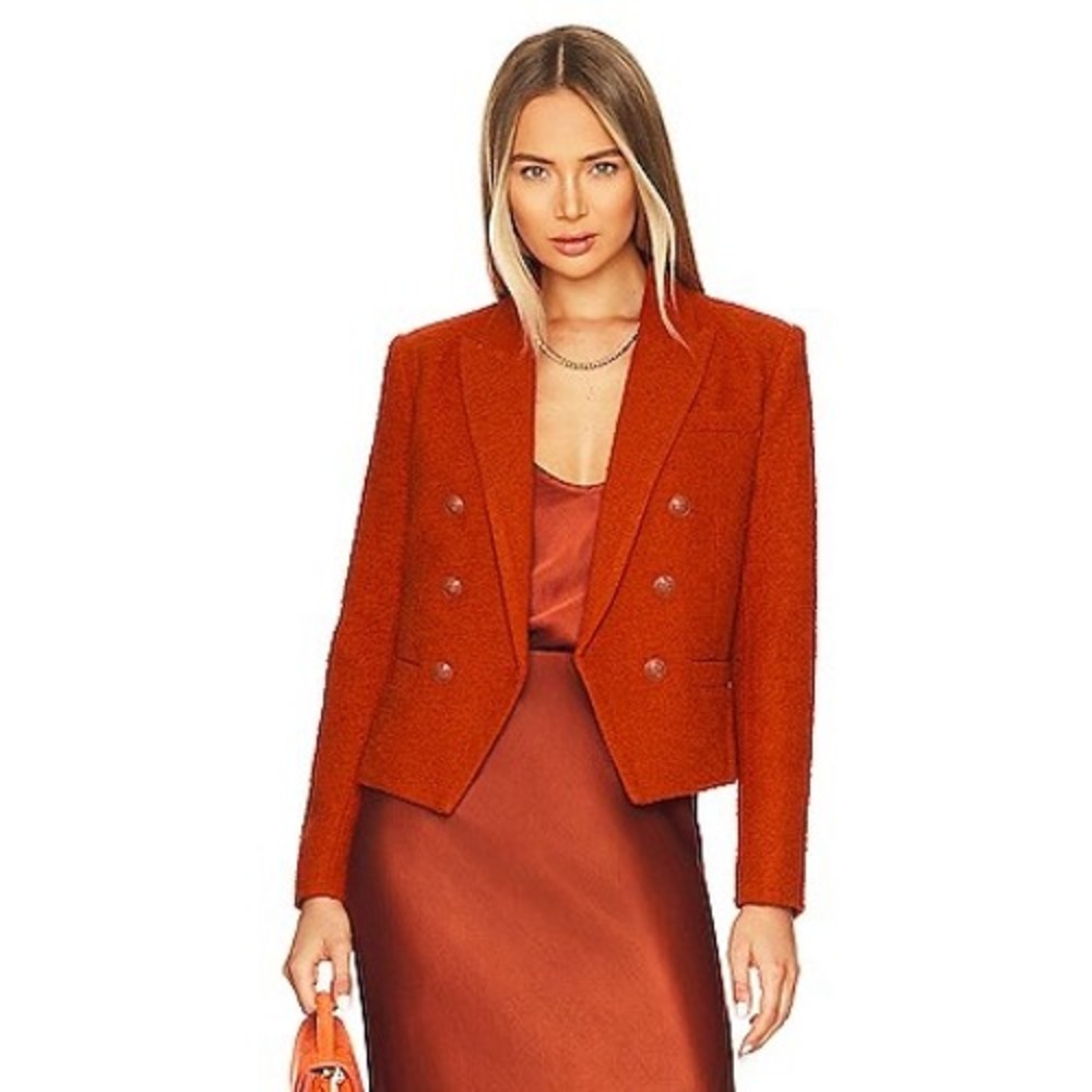 L'AGENCE Blazer Kenzie Double Breasted‎ Size 2 Rust Orange Bouclé Chain Lining